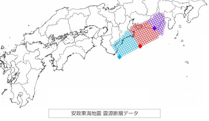 計算を行う震源断層座標データの水平投影図