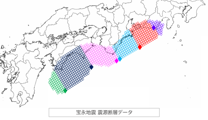 計算を行う震源断層座標データの水平投影図