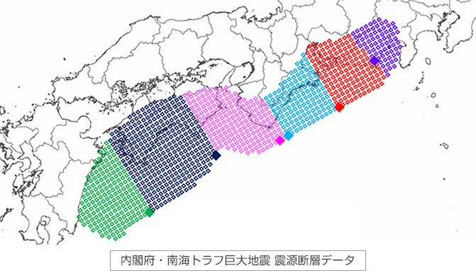 計算を行う震源断層座標データの水平投影図