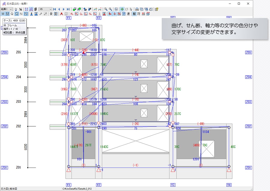 応力図と躯体図を重ねて表示