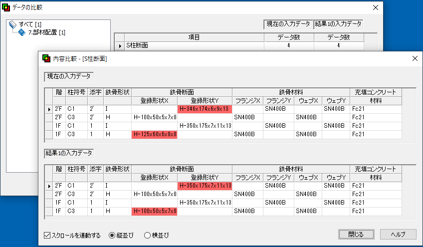 入力データの比較