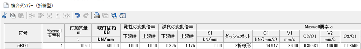 ダンパーの性能特性の設定