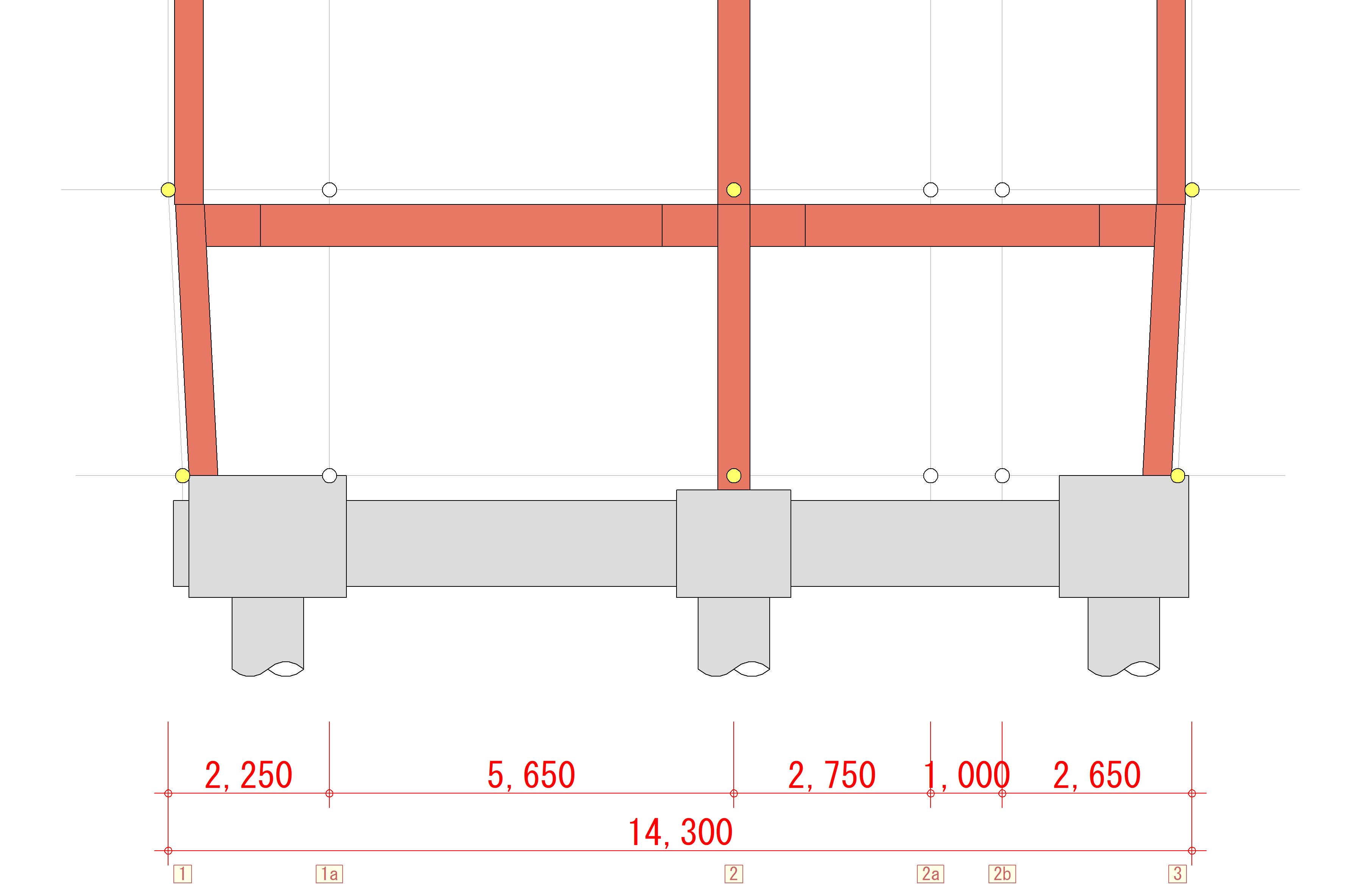 1階傾斜柱 立面図